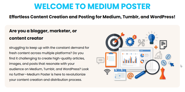 Medium Poster is an innovative AI-powered tool designed to simplify content creation and publishing for Medium, Tumblr, and WordPress users.